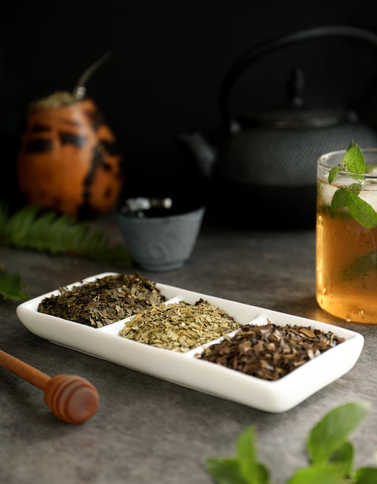 Three varieties of holly teas including yerba mate, guayusa, and yaupon. 