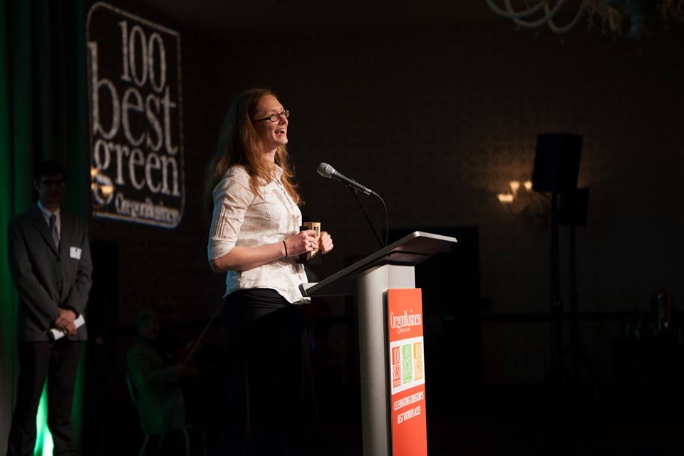 Allysa accepting the Oregon Business Green Business Award for Mountain Rose Herbs