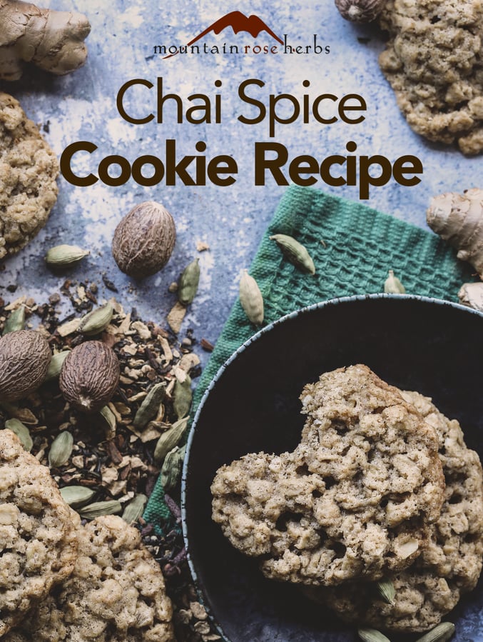 Revamped Chai Spice Oatmeal Cookies + Vegan Oatmeal Cookies Option Pinterest pin for Mountain Rose Herbs.