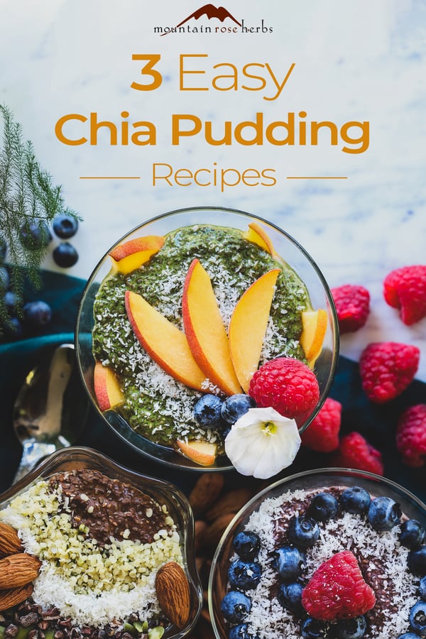 Chia Seed Pudding with Herbal Powders Recipes Pinterest pin for Mountain Rose Herbs.