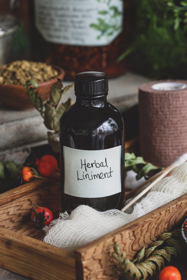A bottle of homemade herbal liniment
