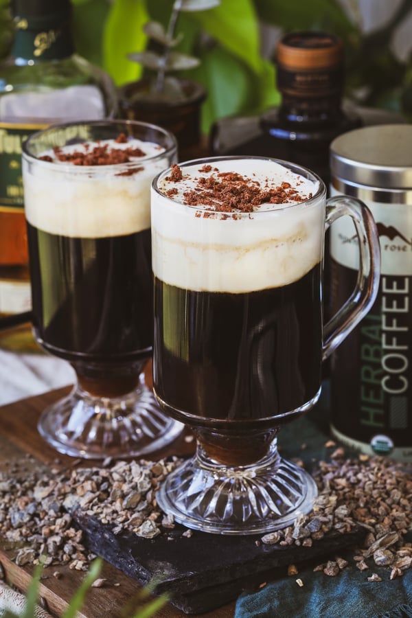 Irish coffees sit out ready to drink