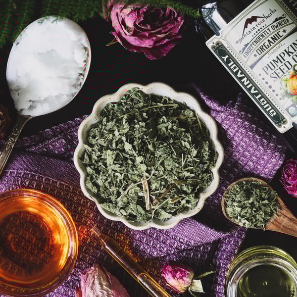 An overhead photo of ingredients that support medium porosity hair