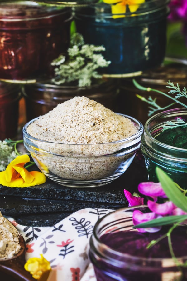 Psyllium husk in a bowl surrounded with slime