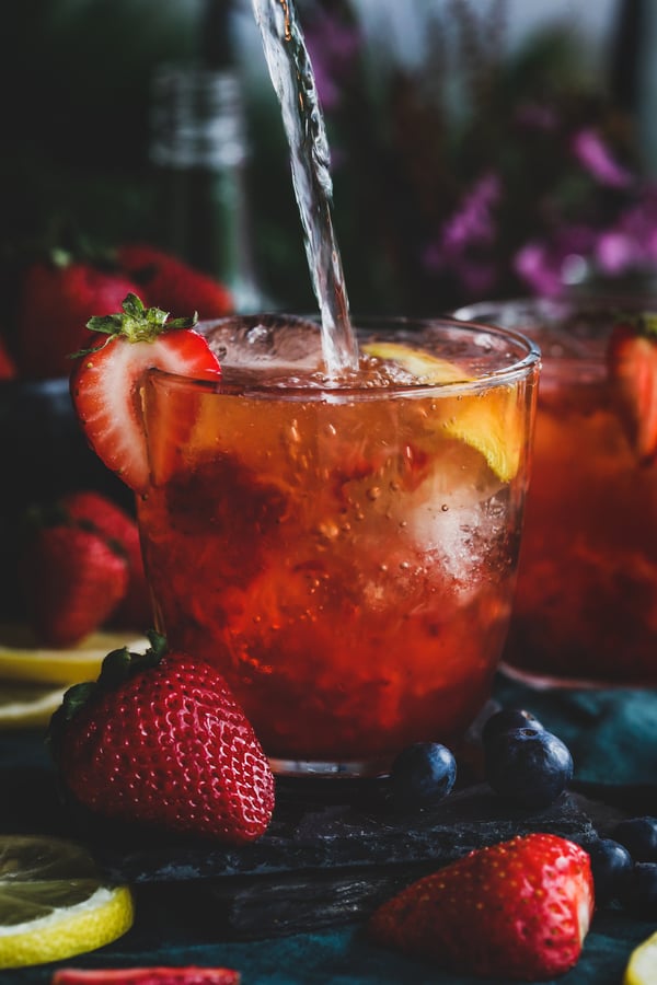 Strawberry and holy basil shrub cocktail.