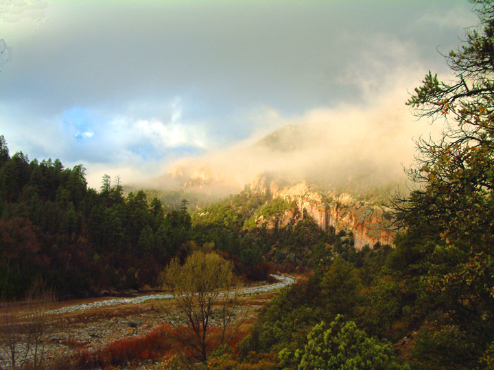 View of mountains in New Mexico from Kiva's cabin