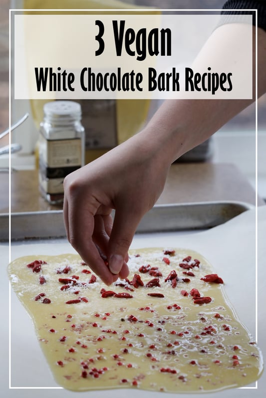 Pin to 3 Vegan White Chocolate Bark Recipes by Mountain Rose Herbs