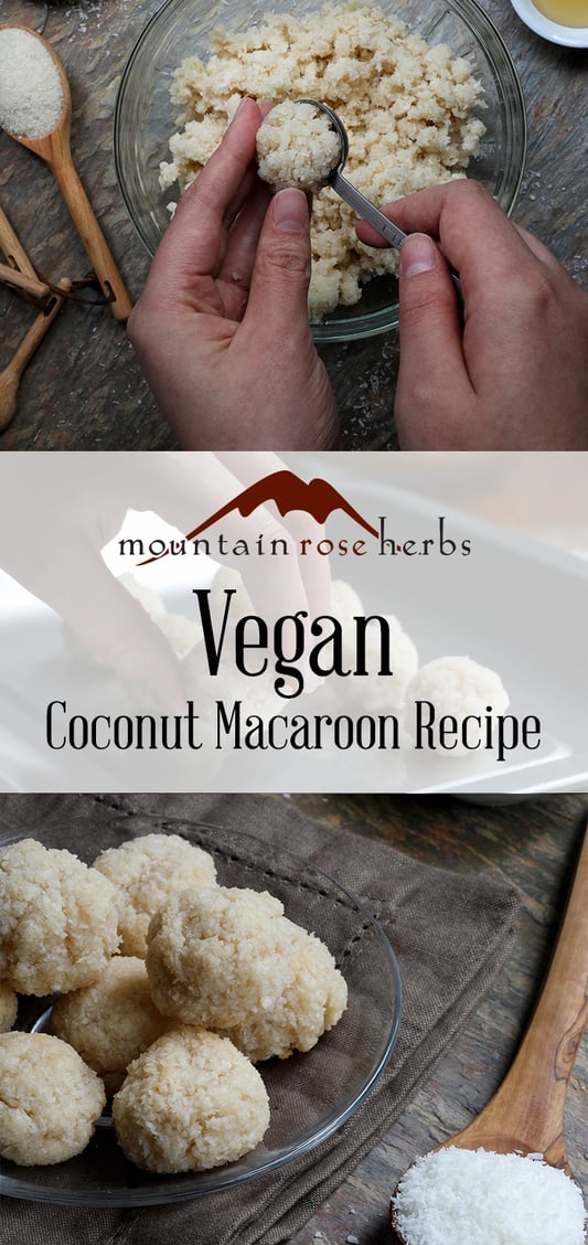 Vegan coconut macaroon recipe pin from Mountain Rose Herbs