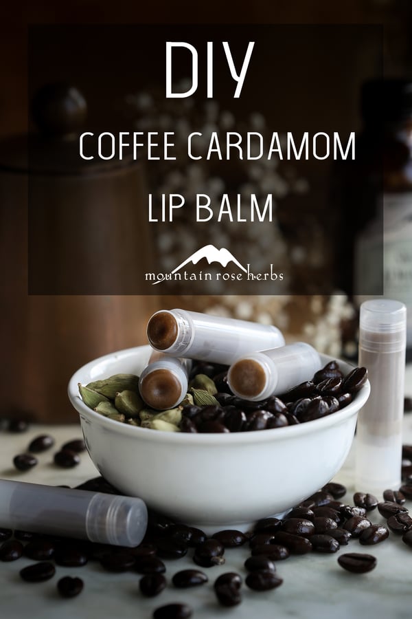 Uplifting Coffee Cardamom Lip Balm Recipe Pinterest pin for Mountain Rose Herbs