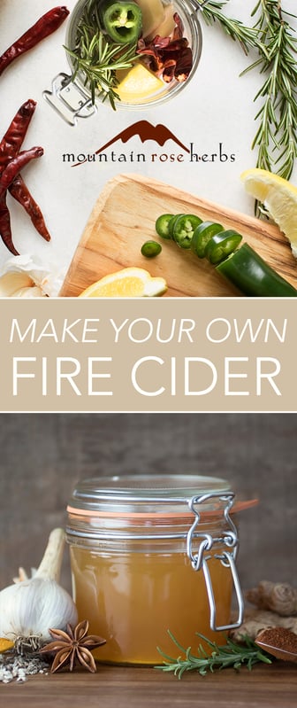 Fire Cider Folk Remedy Recipe Pin for Pinterest from Mountain Rose Herbs.
