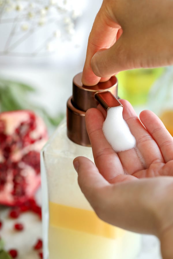 Soap pump dispenser with foaming hand and body soap