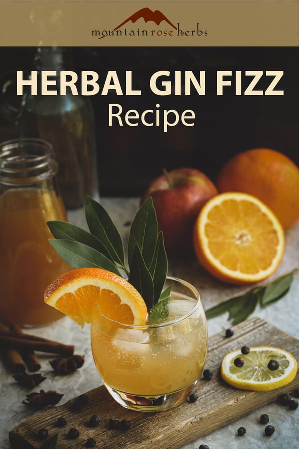 Herbal Gin Fizz Recipe Pinterest pin for Mountain Rose Herbs.