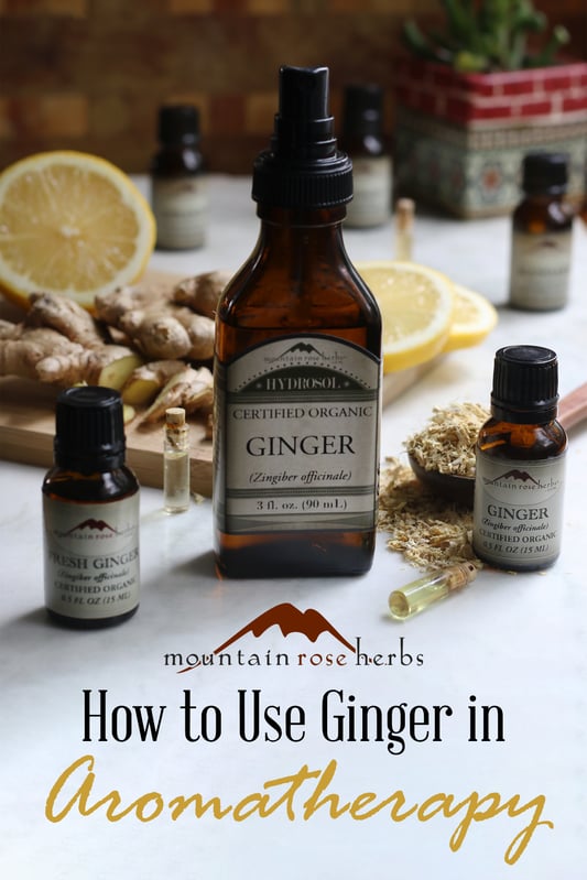 Pinterest link to Mountain Rose Herbs. Organic ginger aromatherapy products including hydrosol, fresh ginger essential oil, and dried ginger essential oil.