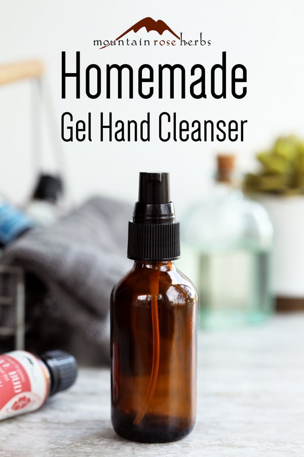 Homemade natural gel hand cleanser Pinterest pin from Mountain Rose Herbs.