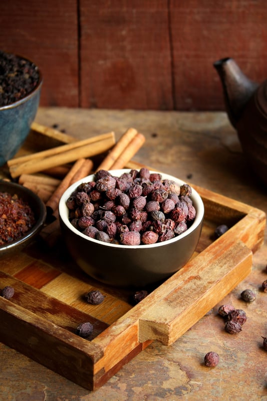 Hawthorn berries are known to support heart health and can be used in many recipes along with rosehips and cinnamon.