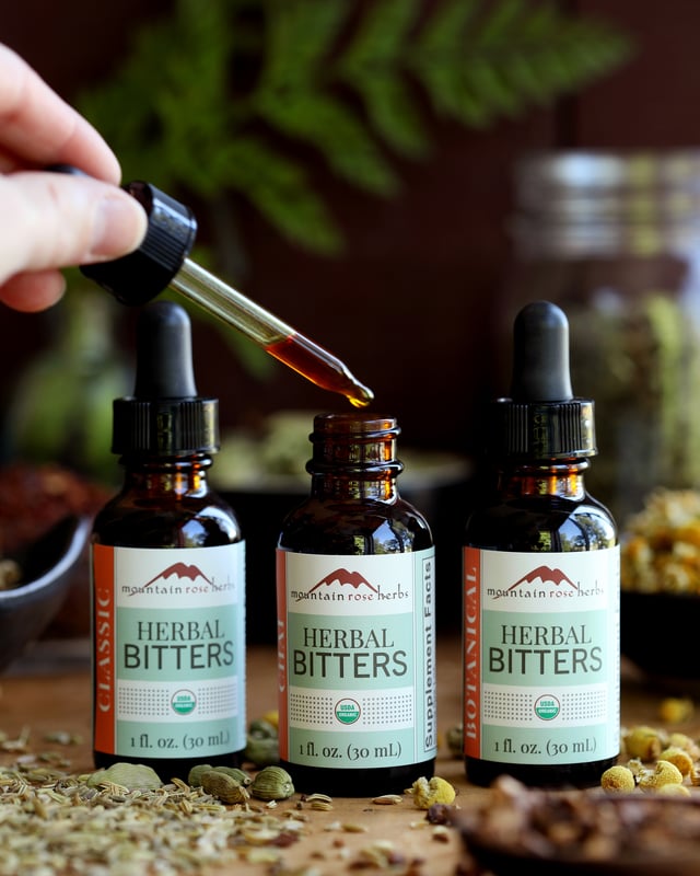 Organic herbal bitters from Mountain Rose Herbs.