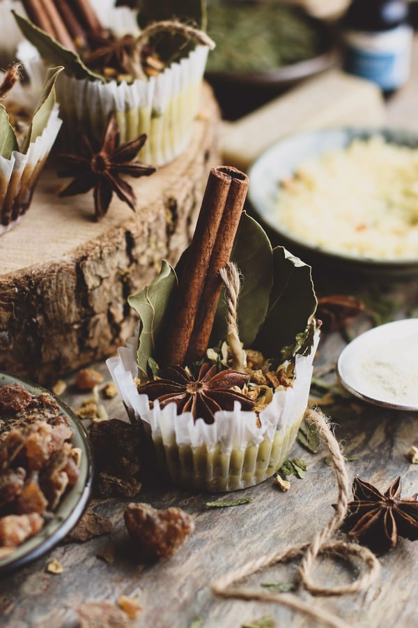 Cupcake papers filled with beautiful herbs and spice. 