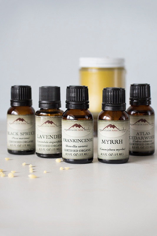 Essential oils used for making frankincense and myrrh holiday hand balm