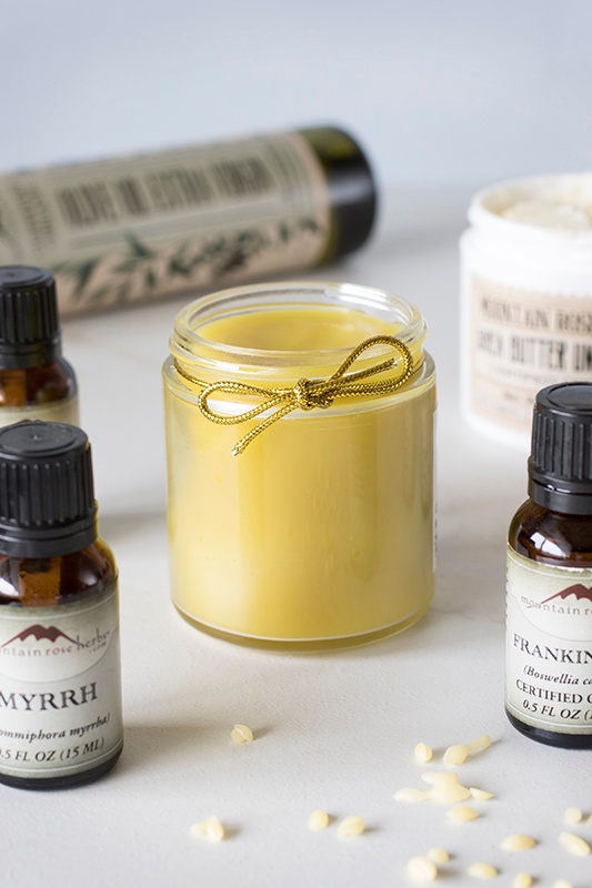 Glass jar with myrrh hand balm