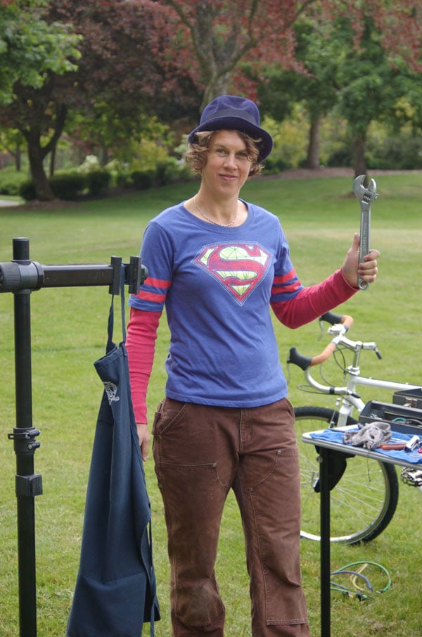 Volunteer Prepares to tune-up bikes