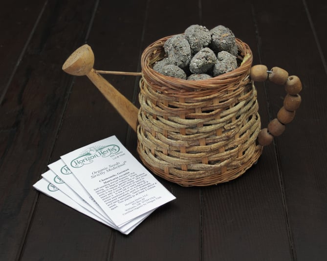 Seed Bombs in Basket with Seed Packets