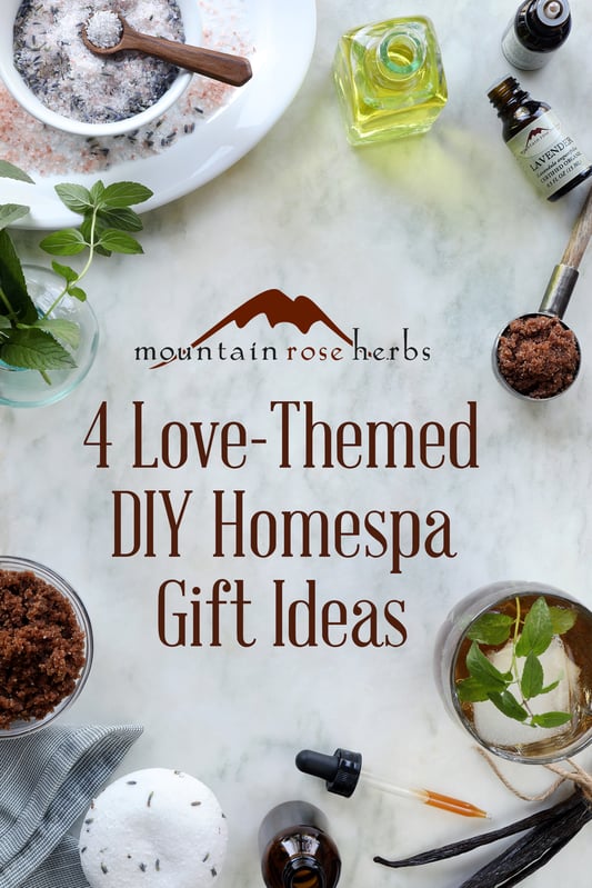 Love-themed diy projecs include lavender bath salts, a love elixir, and vanilla salt scrub for home spa uses. 