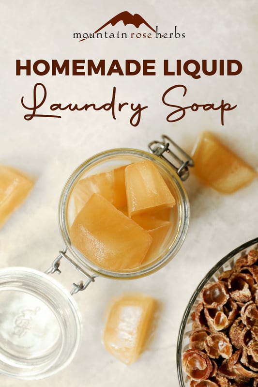 Soap nut liquid laundry soap recipe pin from Mountain Rose Herbs.