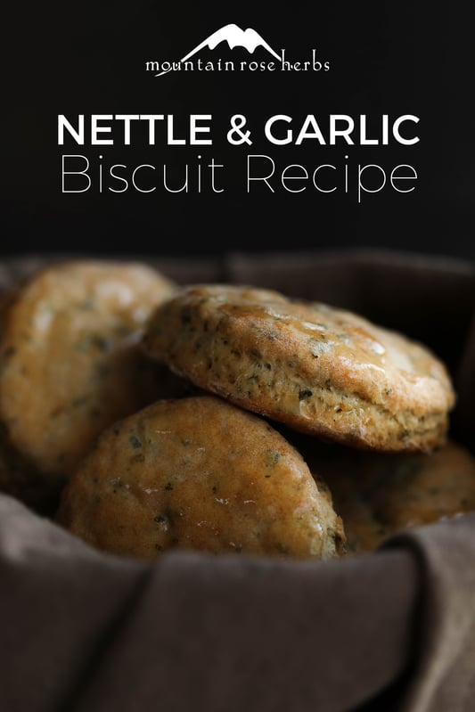 A basket of fresh biscuits baked with nettle and garlic. Herbal biscuits with spring nettle. 