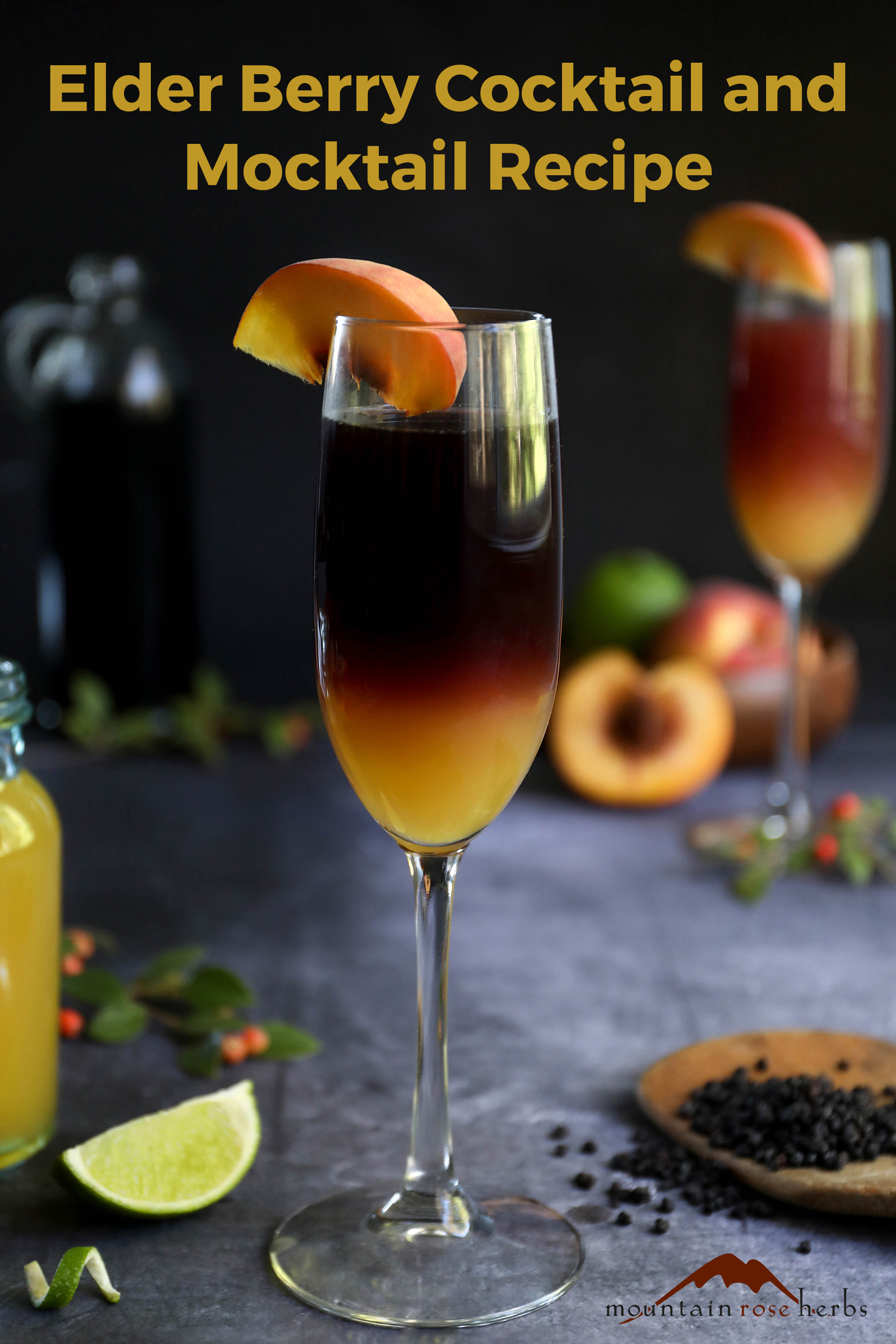 Fall Cocktails: Elder Bellini Recipe with a Mocktail Option Pinterest pin for Mountain Rose Herbs